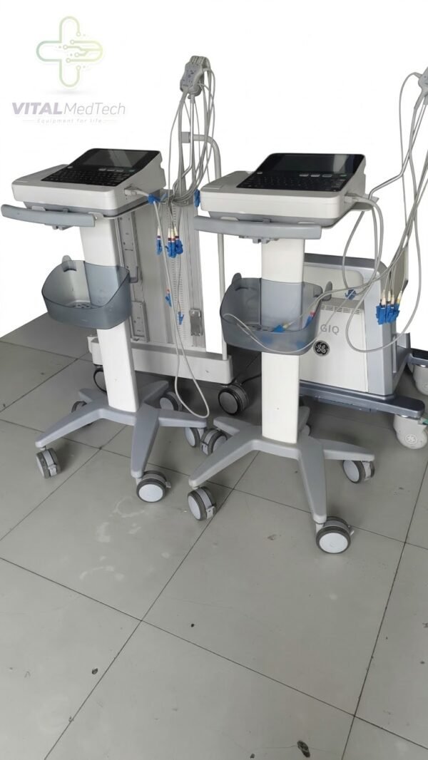 Mindray R12 12-channel ECG machine with mobile trolley stand, patient cables, and accessories by VITAL MedTech Lahore Pakistan. medical equipment Pakistan | VITAL MedTech